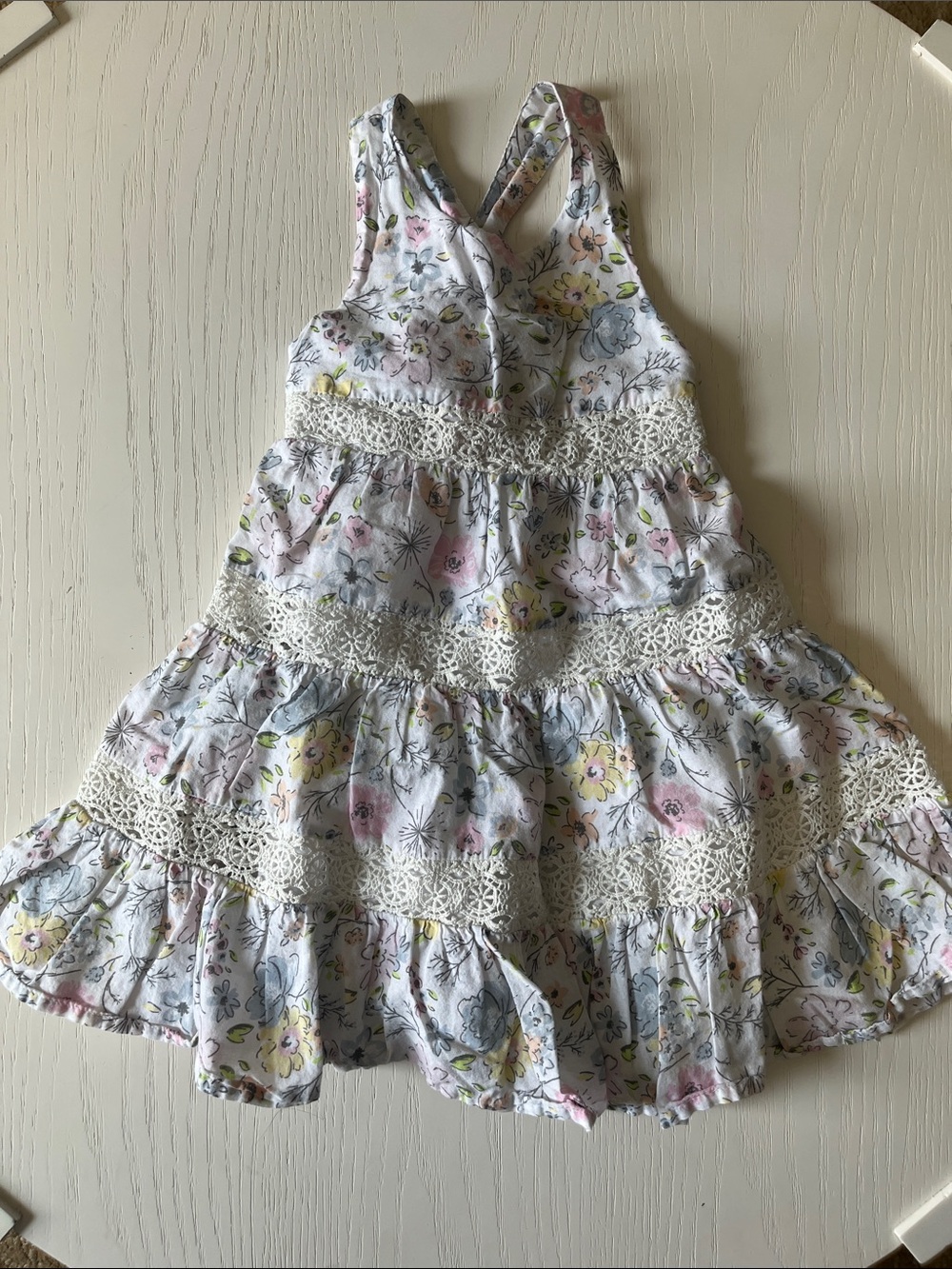 Tommy Bahama White Floral Tiered Sundress with Pink Yellow Blue Accents